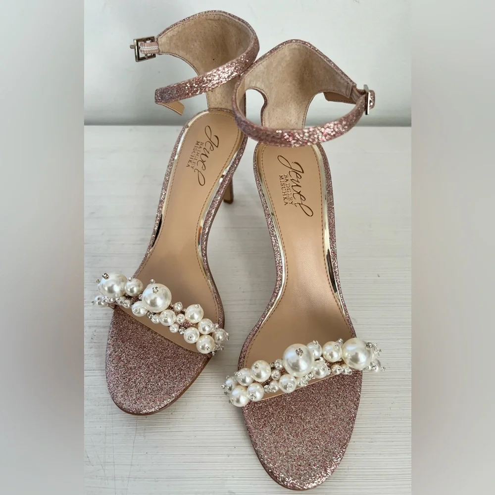 Badgley Mischka Pearl Embellished Heels Sandals - Picture 1 of 6